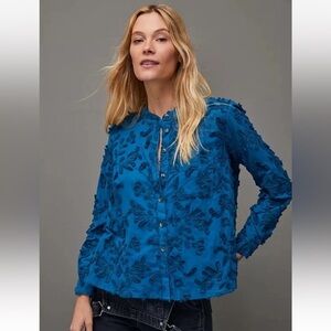 Anthropologie | Pilcro The Whitney Textured Trapeze Blouse Teal Blue Size Small